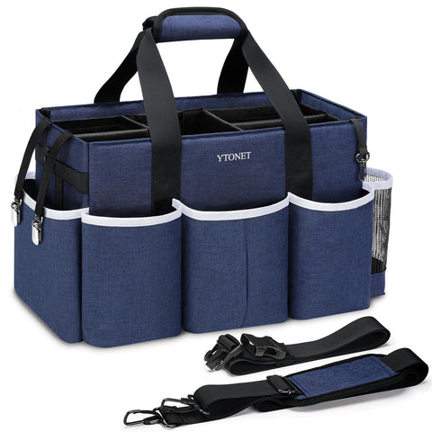 Ytonet front view of large blue cleaning caddy showing organized storage benefit