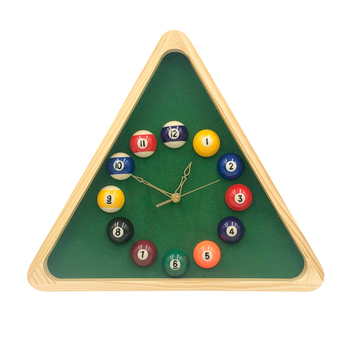 Yuanhe front view triangle pool clock showing billiard-ball numbers for room style