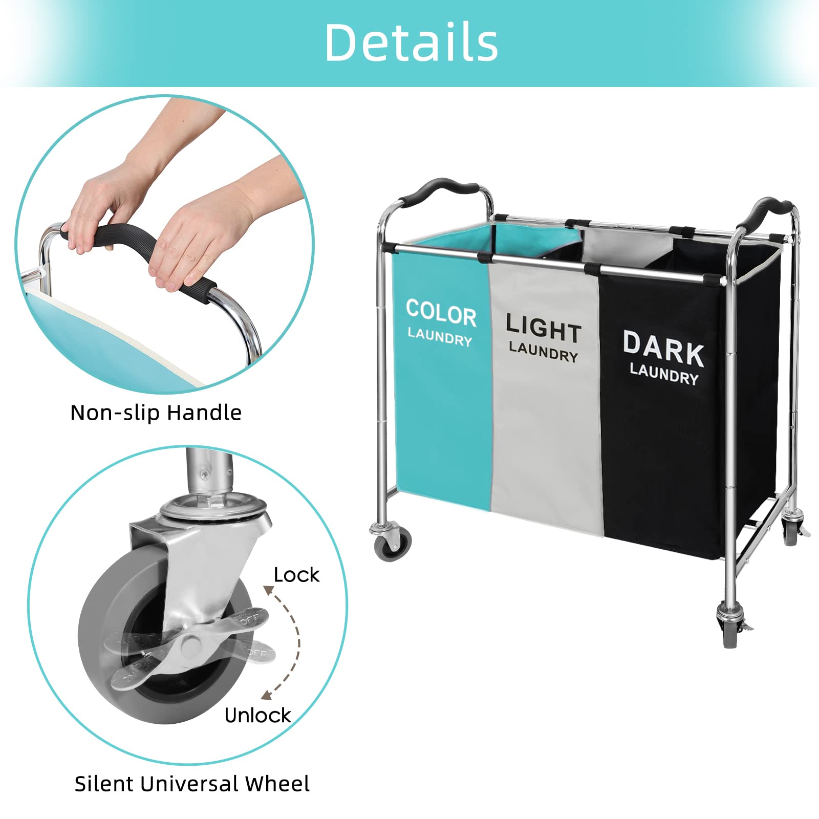 YUELAN caster detail with locking brake benefit: smooth rolling and secure parking