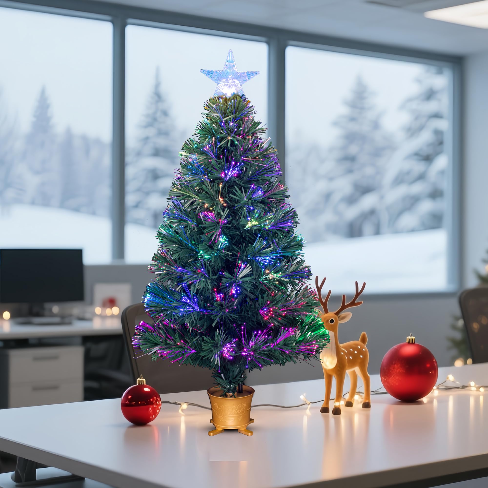 YUETJIN tree next to books and mug to show size scale and tabletop suitability