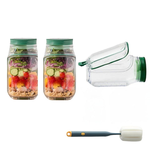 YueYangHuanTai front view of green salad jar showing compact, leakproof design and portability