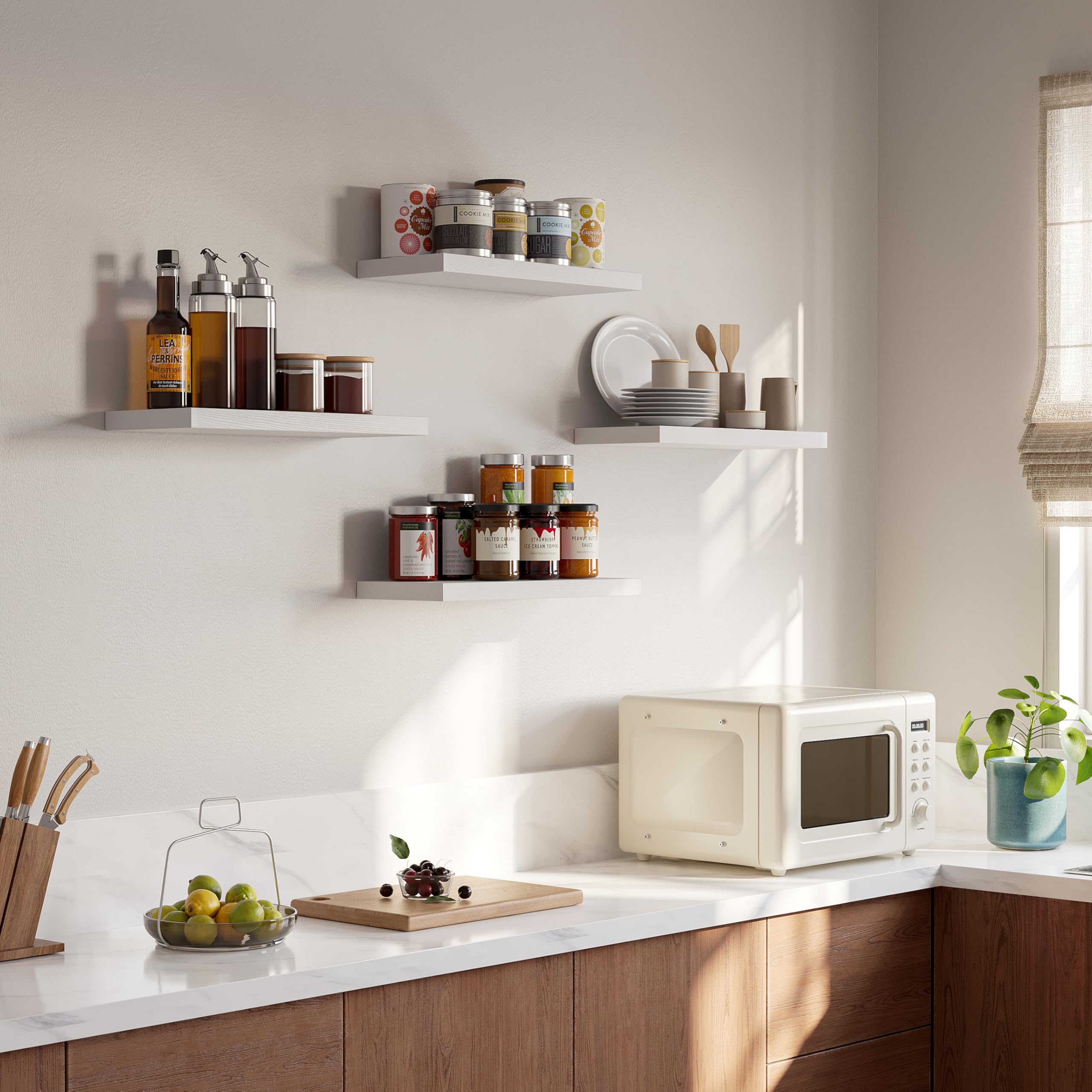 YUFLINX styled bedroom wall shelves creating cohesive decor and extra storage benefit