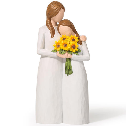 Yuideary front view of figurine showing mother and daughter, evokes warmth