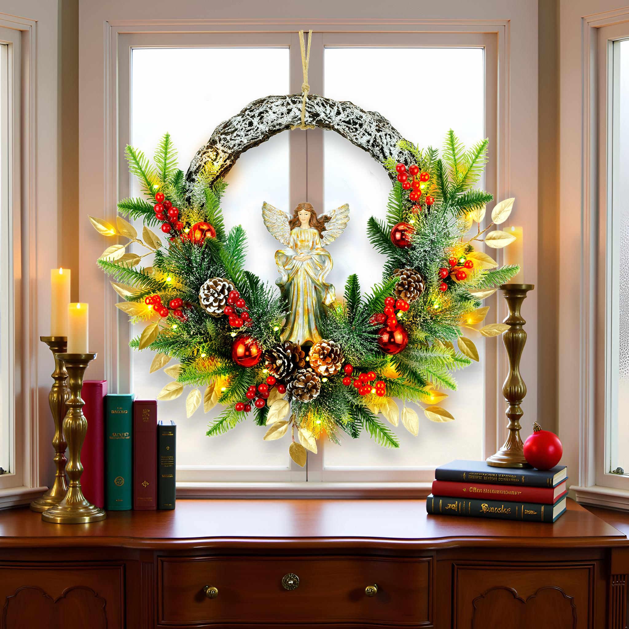 YULETIME angel center detail highlighting sculpted figure and calm focal point