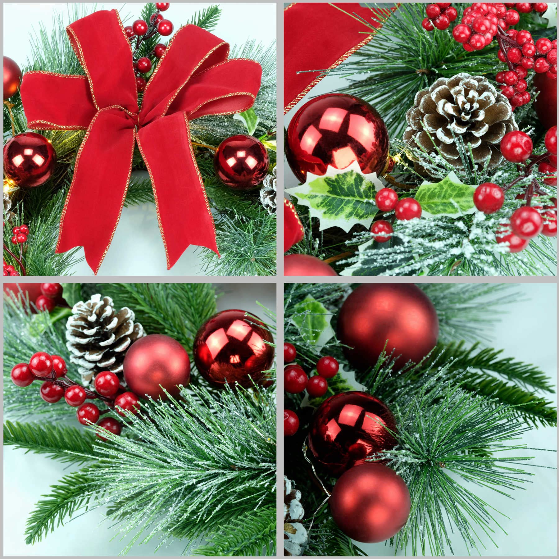 YULETIME wreath hung on standard door showing 20-inch scale fit
