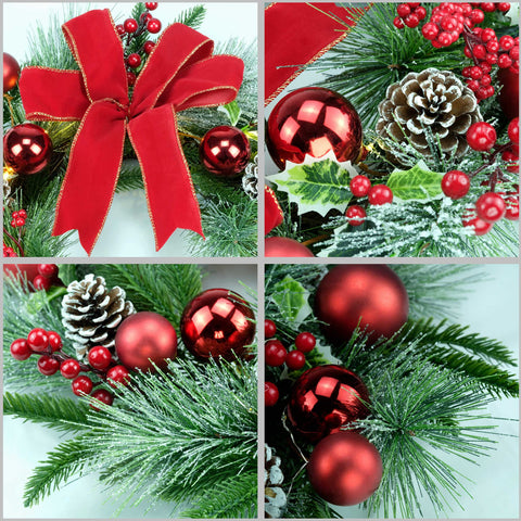 YULETIME wreath hung on standard door showing 20-inch scale fit