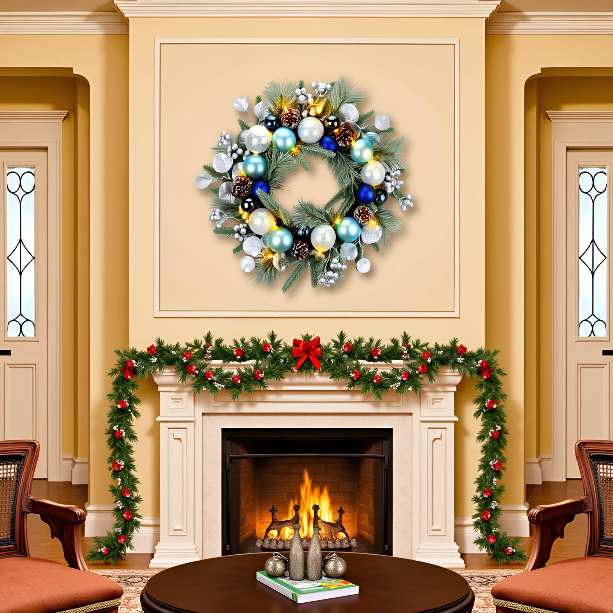 YULETIME blue bauble and silvery berry cluster adding festive accent
