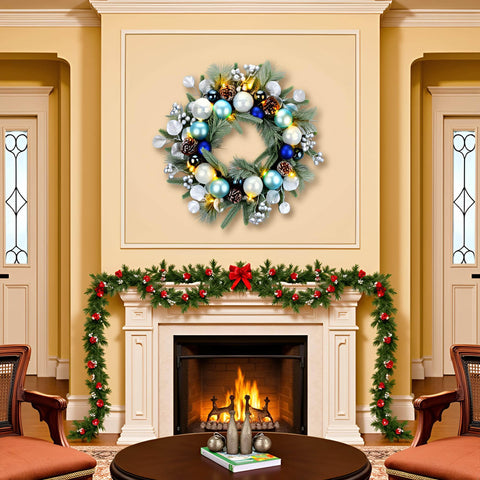 YULETIME blue bauble and silvery berry cluster adding festive accent