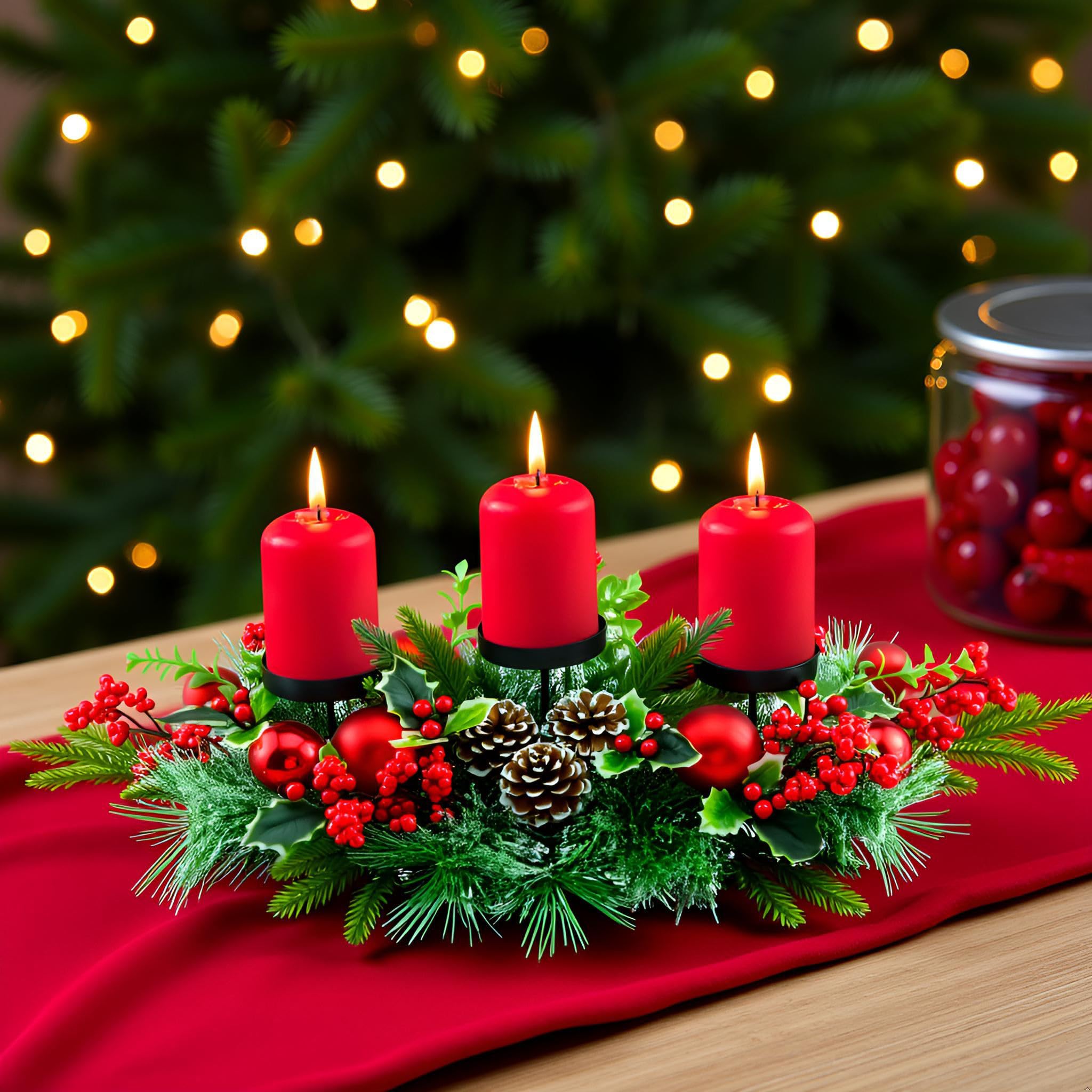 YULETIME dining table arrangement showing centerpiece enhancing holiday table setting