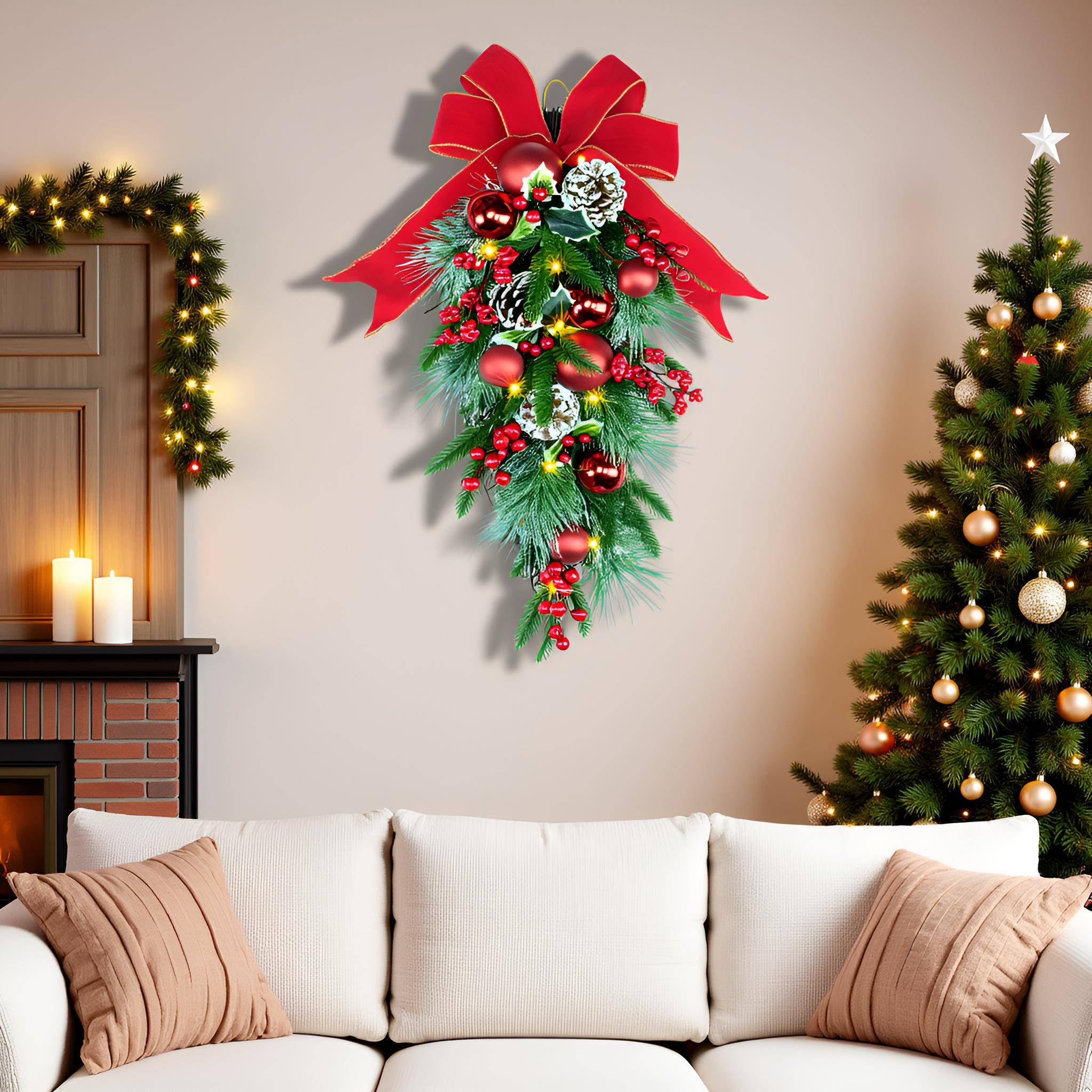 YULETIME warm white LED lights lit at dusk showing cozy illumination benefit