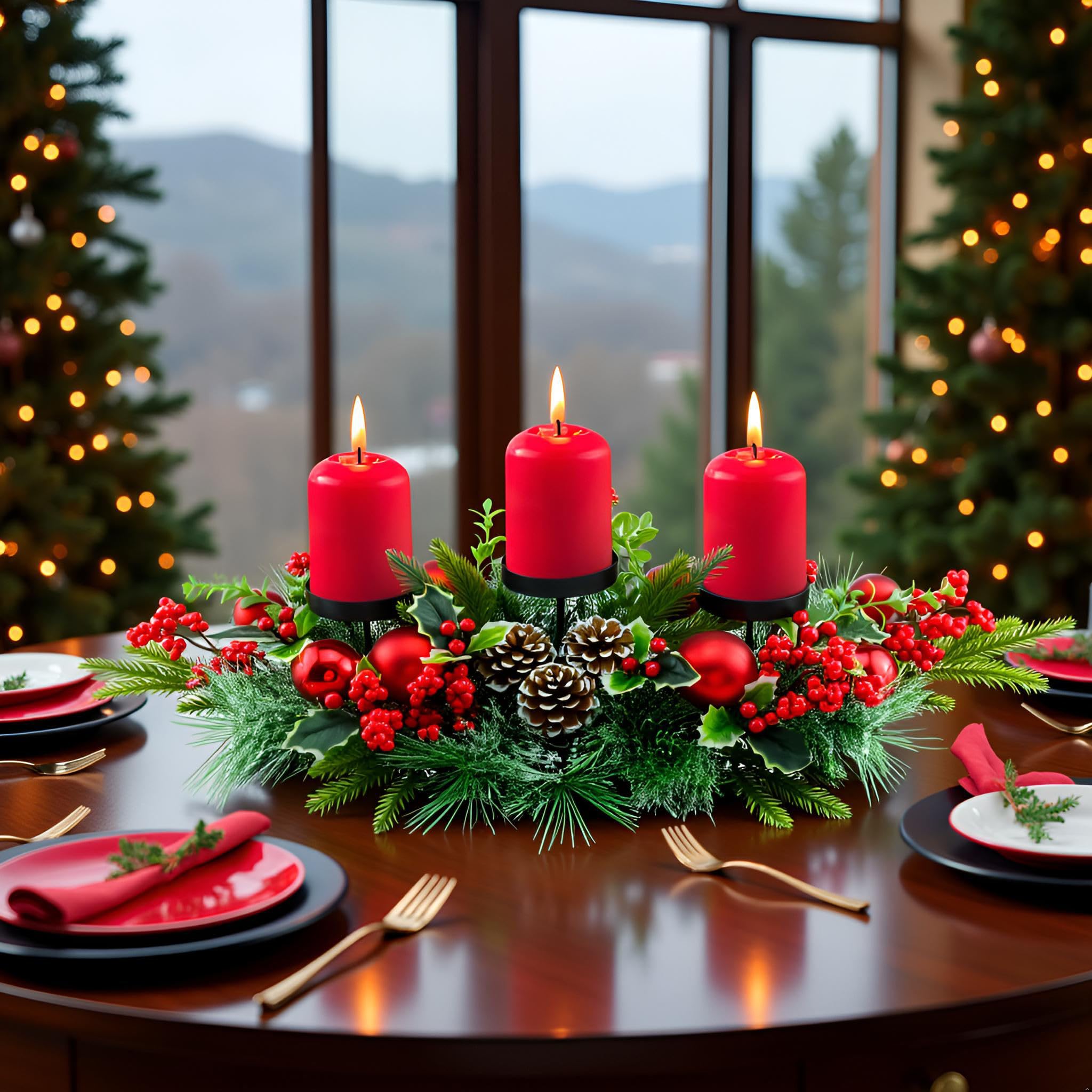 YULETIME metal trays for three candles showing secure candle support benefit