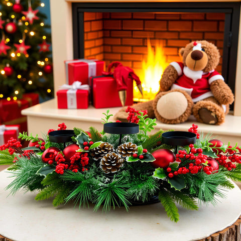 YULETIME side profile on mantel showing low-profile fit and decorative impact