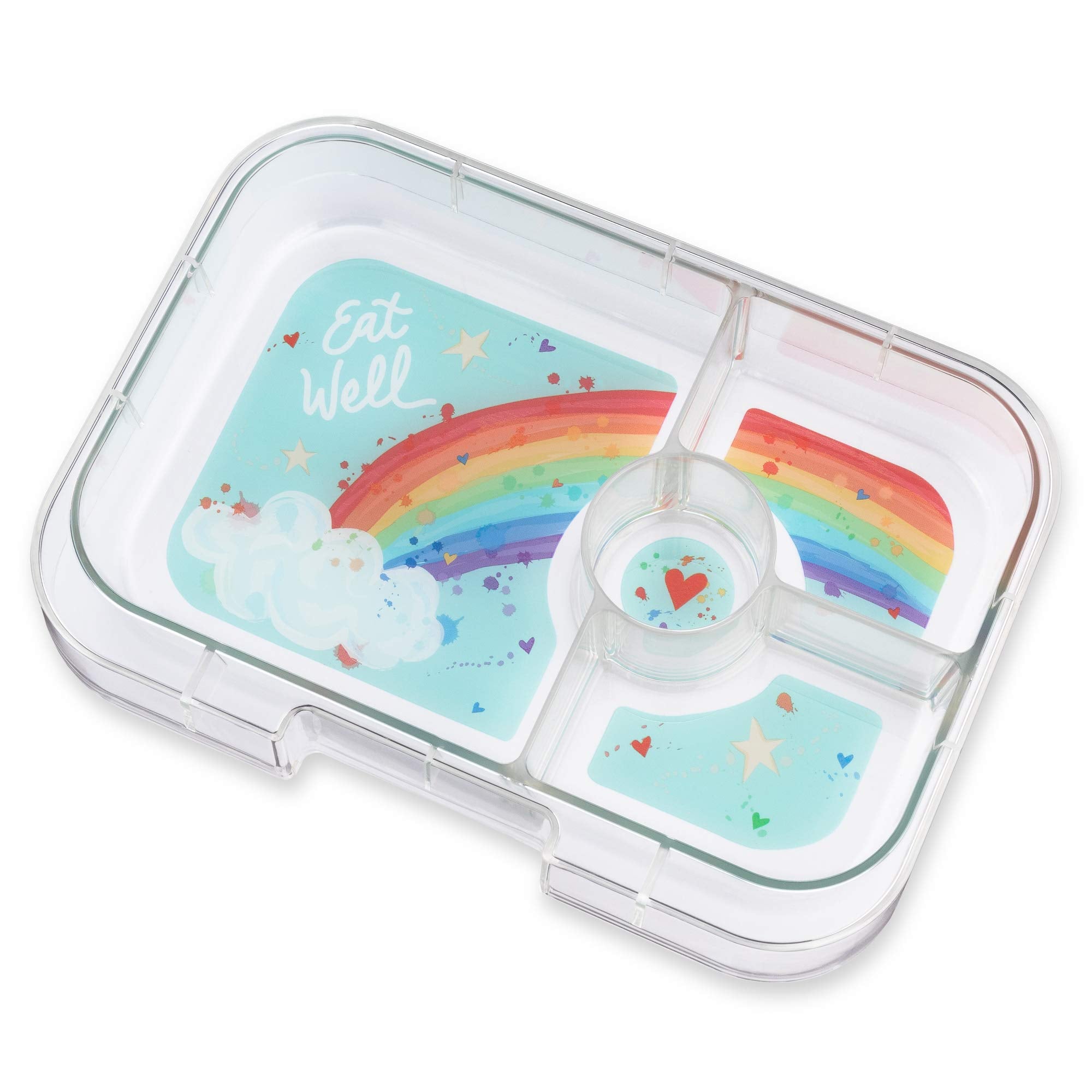 Yumbox on table in kid lunch scene showing attractive design encourages healthy eating