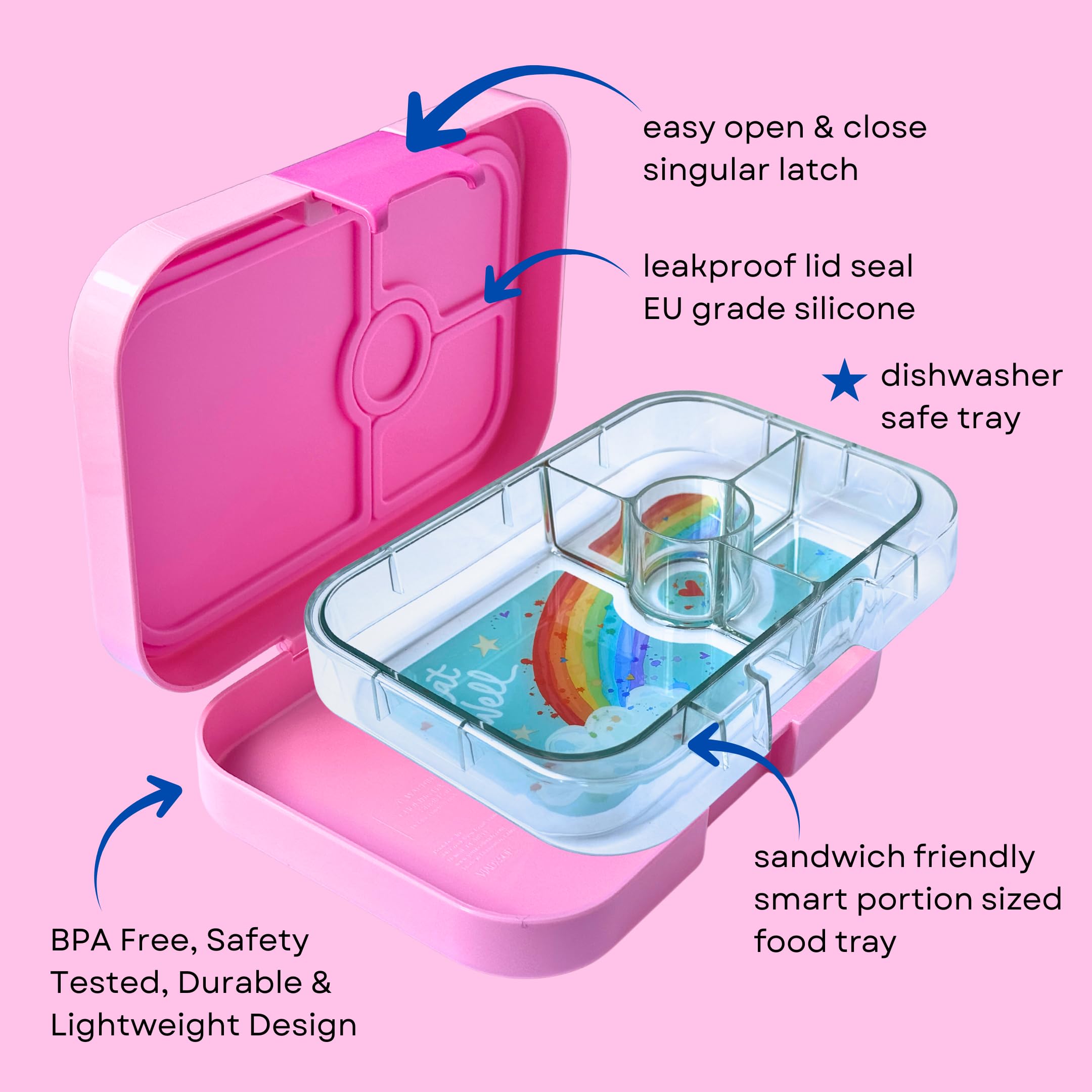 Yumbox side profile with easy-open latch demonstrating secure closure and kid-friendly use