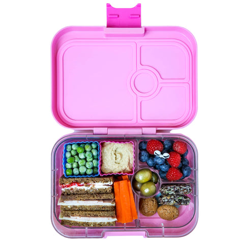 Yumbox top view closed showing compact footprint and travel-ready convenience