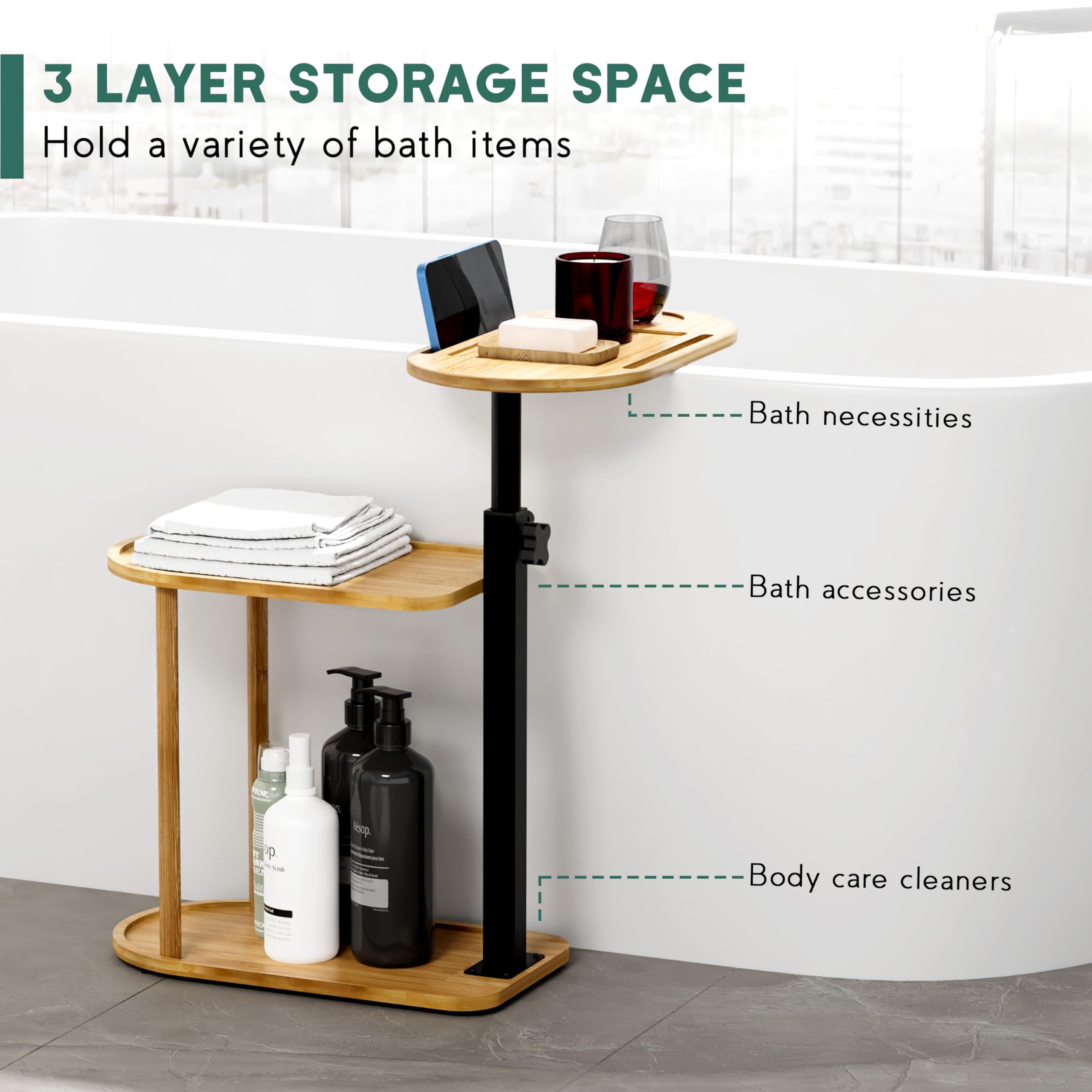 Yumkfoi bamboo shelf texture detail with waterproof finish for easy cleaning
