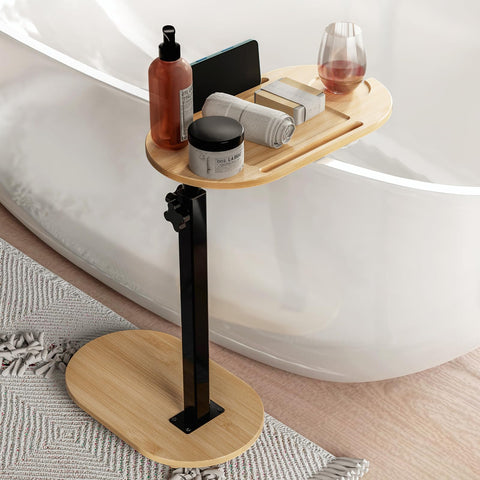 Yumkfoi front view of bamboo tray showing organized compartments for convenience