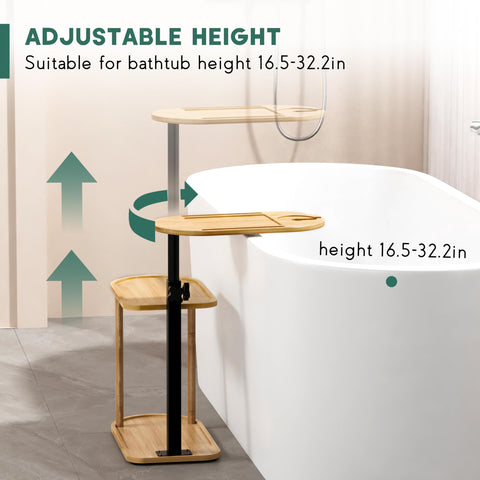 Yumkfoi side view demonstrating adjustable-height frame for perfect tub fit