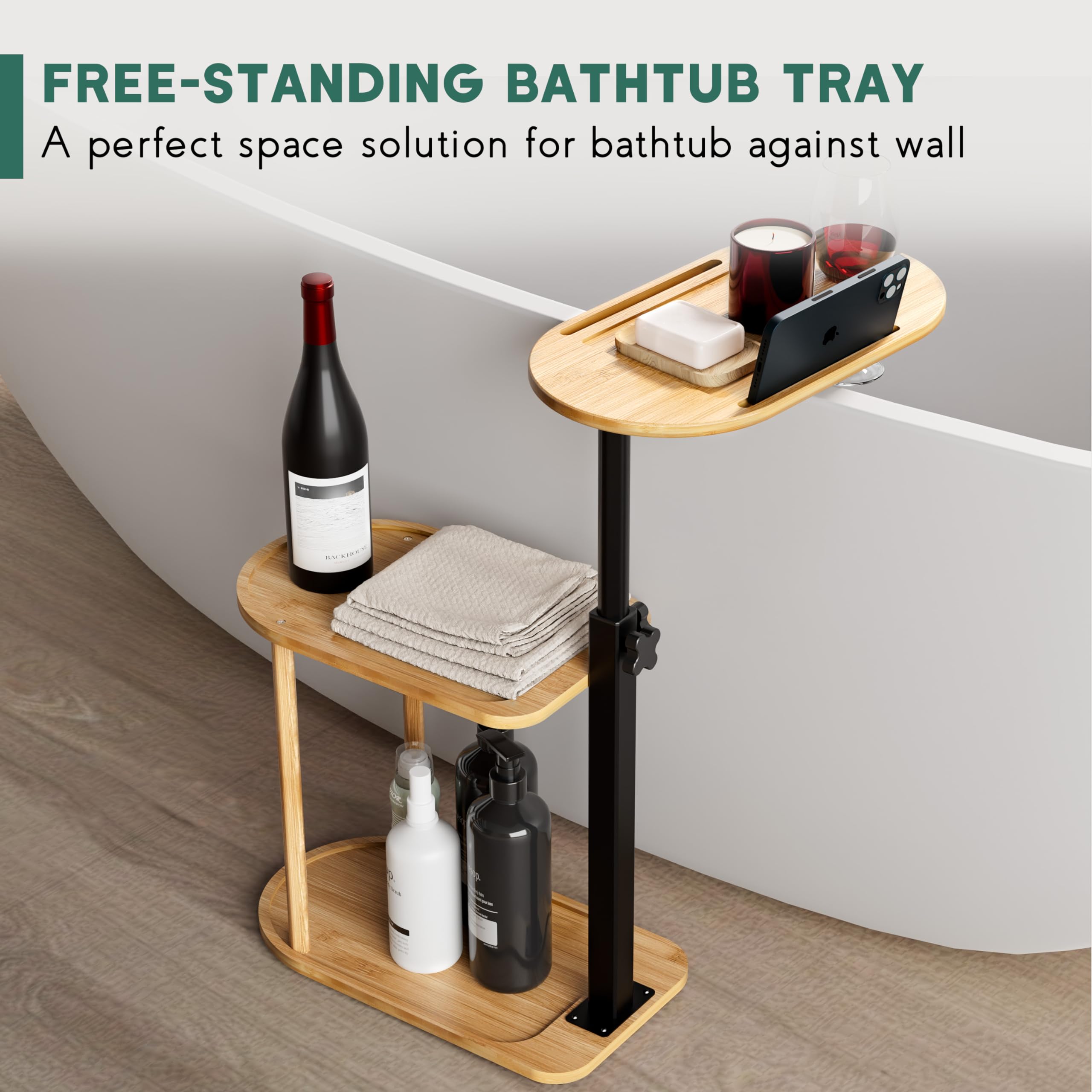 Yumkfoi top shelf close-up with phone and wine slots for hands-free convenience