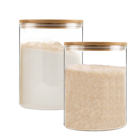 YUNCANG front view of two glass canisters showing clear contents and modern design benefit