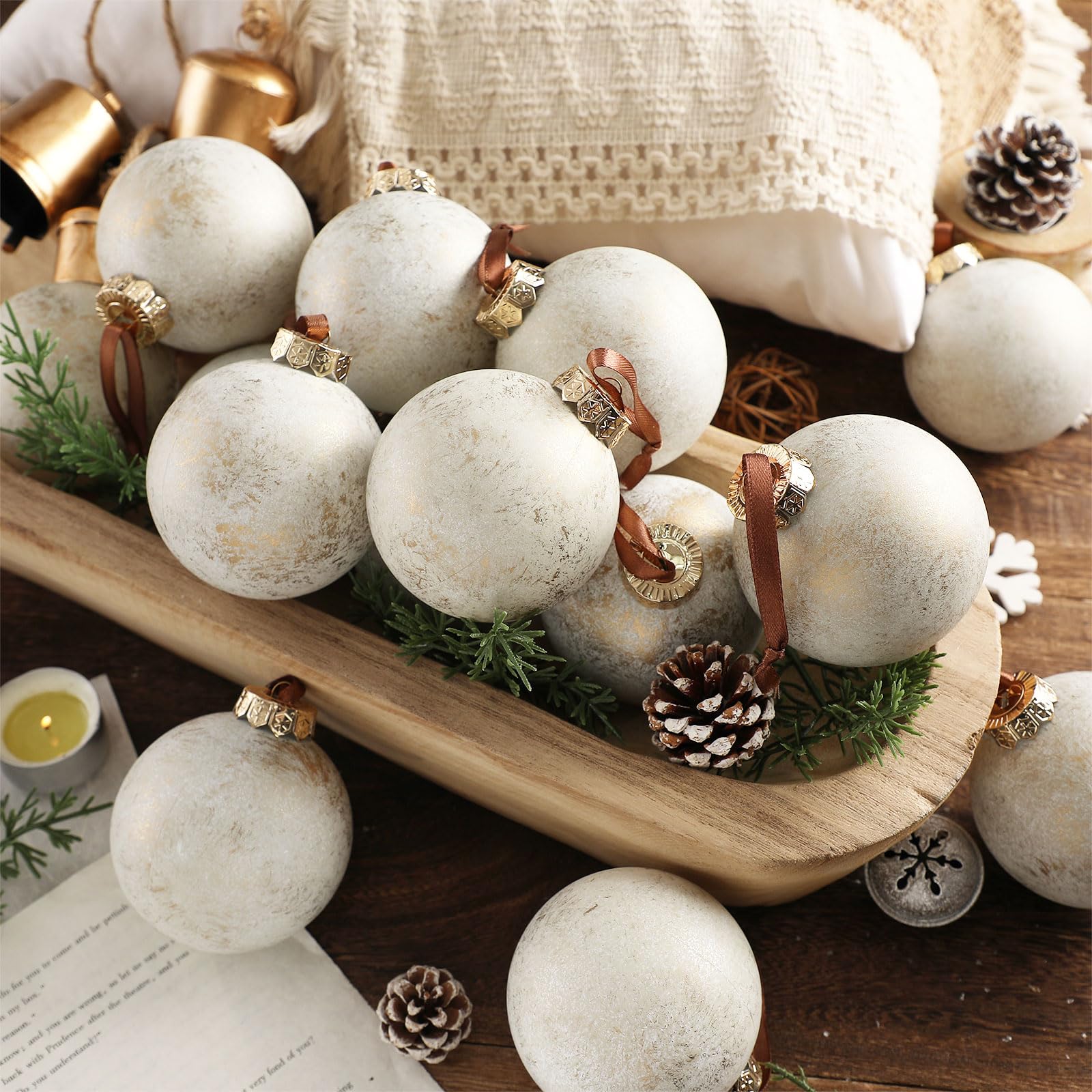 Yunlly front packaging showing 12 ivory ornaments and neat arrangement for easy decoration