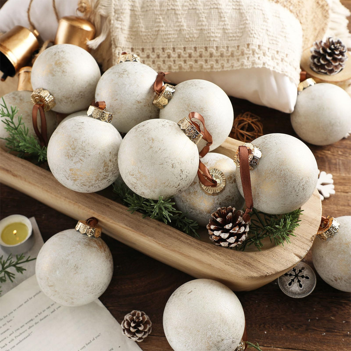 Yunlly front packaging showing 12 ivory ornaments and neat arrangement for easy decoration