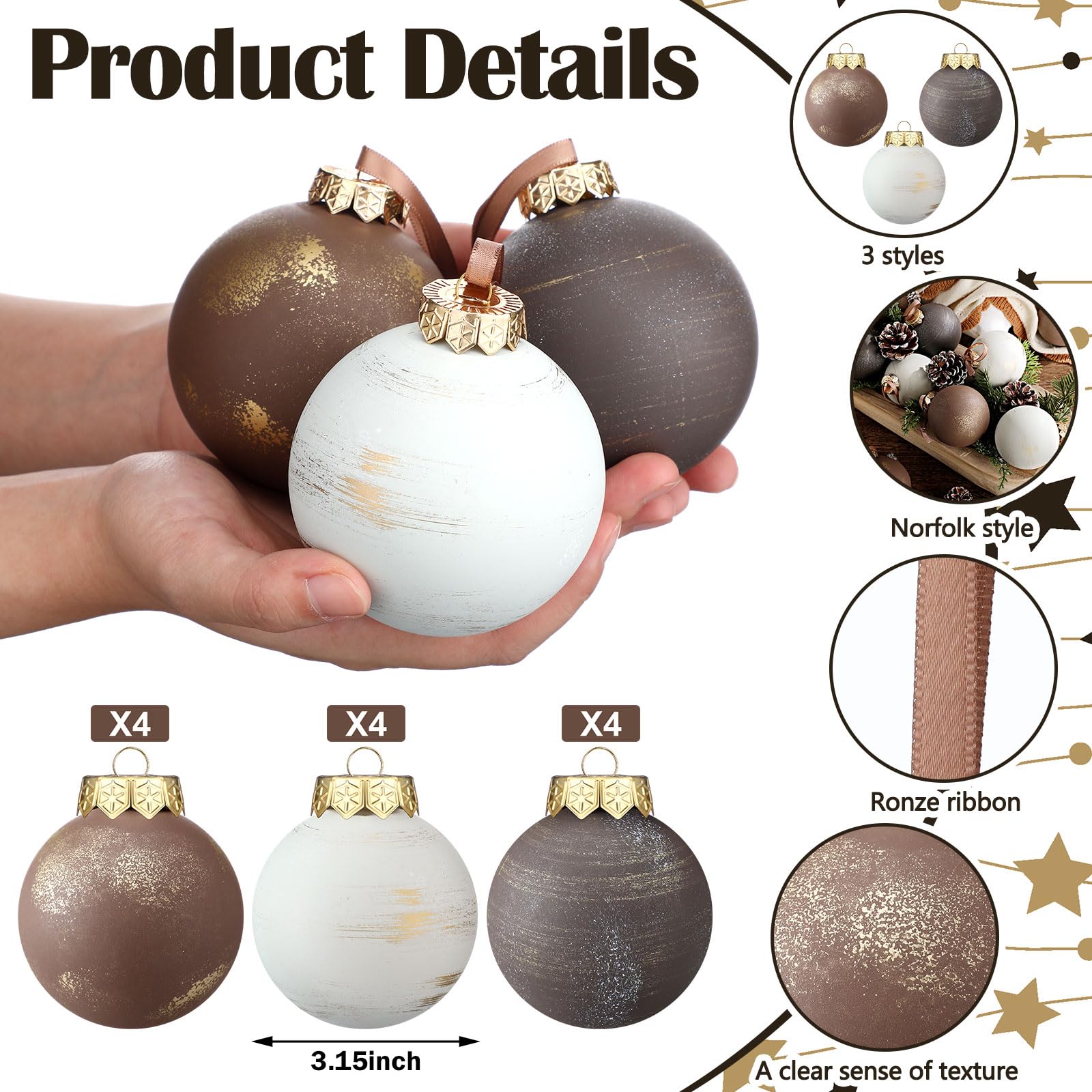 Yunlly ornaments hung on a tree showing layered neutral palette benefit