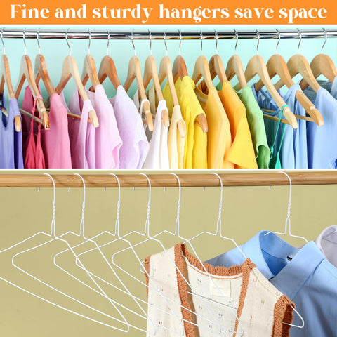 Yuntau hangers lined on closet rod highlighting increased closet capacity