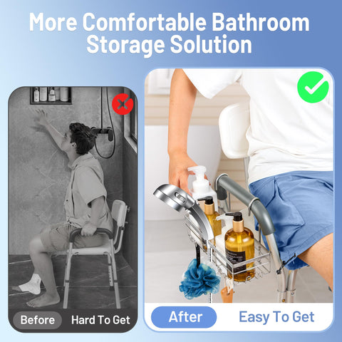 YUOROS loaded with shampoo and soap demonstrating organized storage