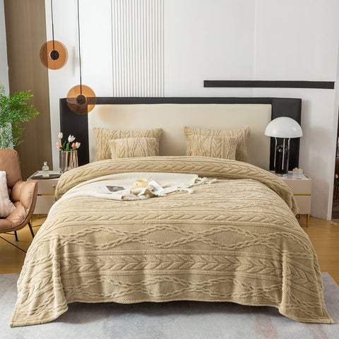 YUSOKI folded blanket stacked neatly highlighting compact storage convenience
