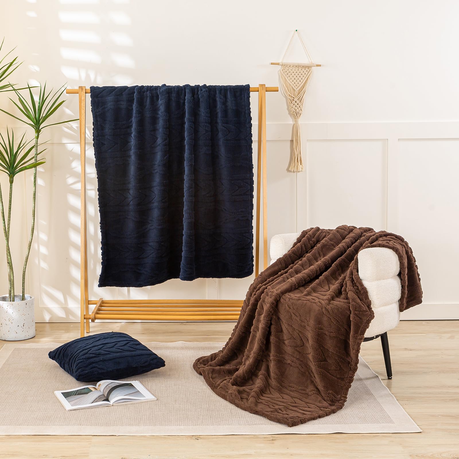 YUSOKI folded on sofa demonstrating throw size and tidy storage benefit