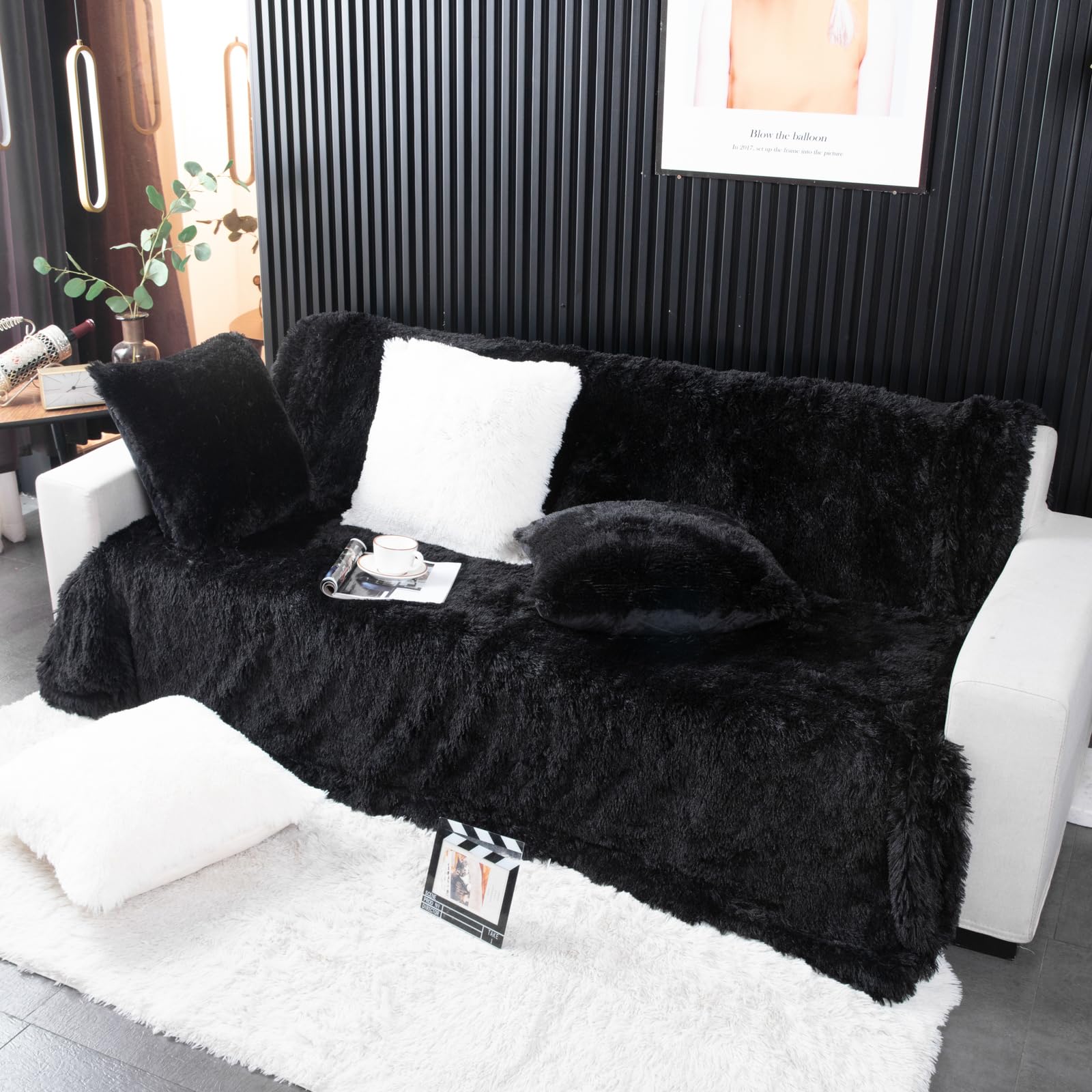 YUSOKI close-up of long faux fur pile showing soft texture and luxurious touch