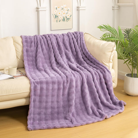 YUSOKI front view of lilac throw showing plush decorative design benefit