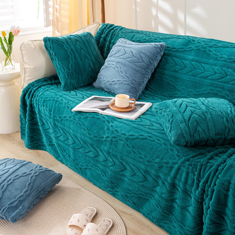 YUSOKI throw draped on couch for cozy living room styling benefit