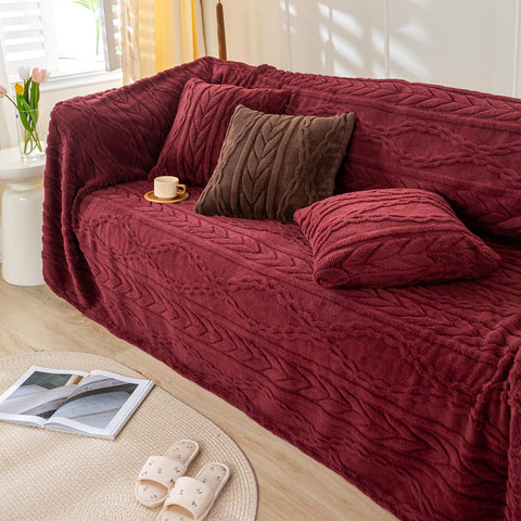 YUSOKI folded throw staged to show compact storage convenience