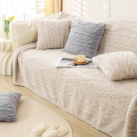 YUSOKI throw draped on sofa demonstrating cozy living room comfort