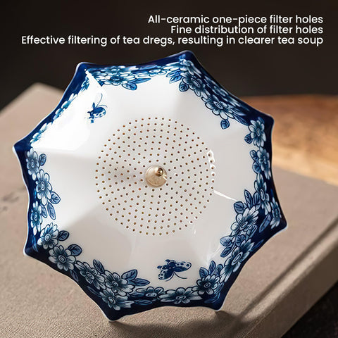 YUTICAT umbrella strainer hand-painted blue pattern highlighting artisanal visual appeal
