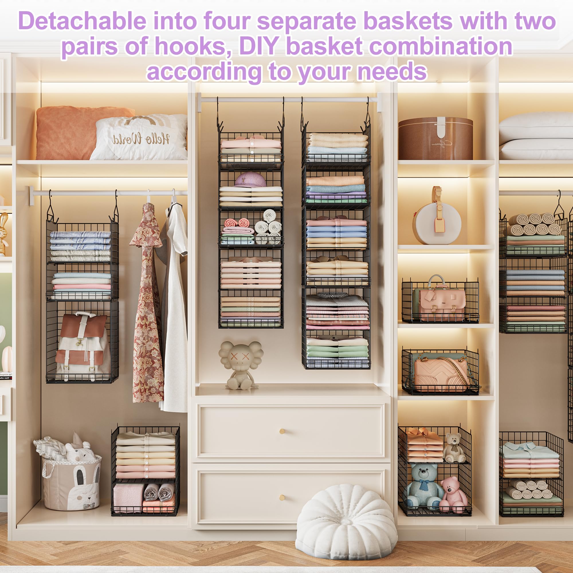 Yuyetuyo baskets holding sweaters and purses illustrating organized storage