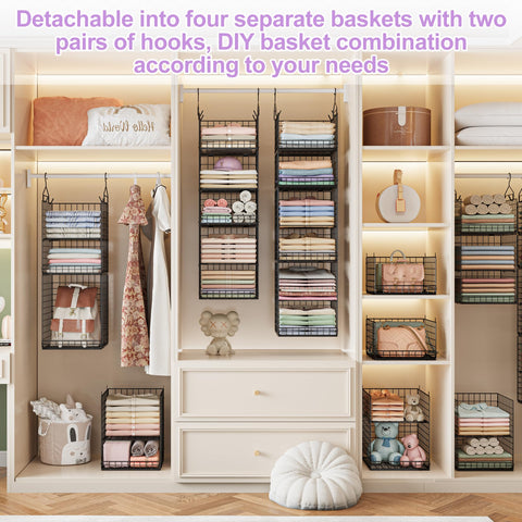 Yuyetuyo baskets holding sweaters and purses illustrating organized storage