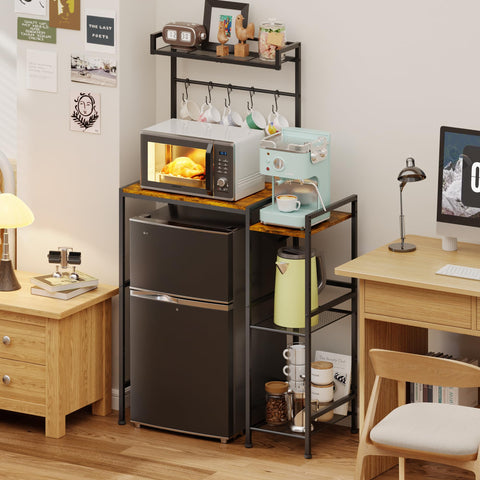 Yuyetuyo front view showing assembled fridge stand and countertop workspace benefit