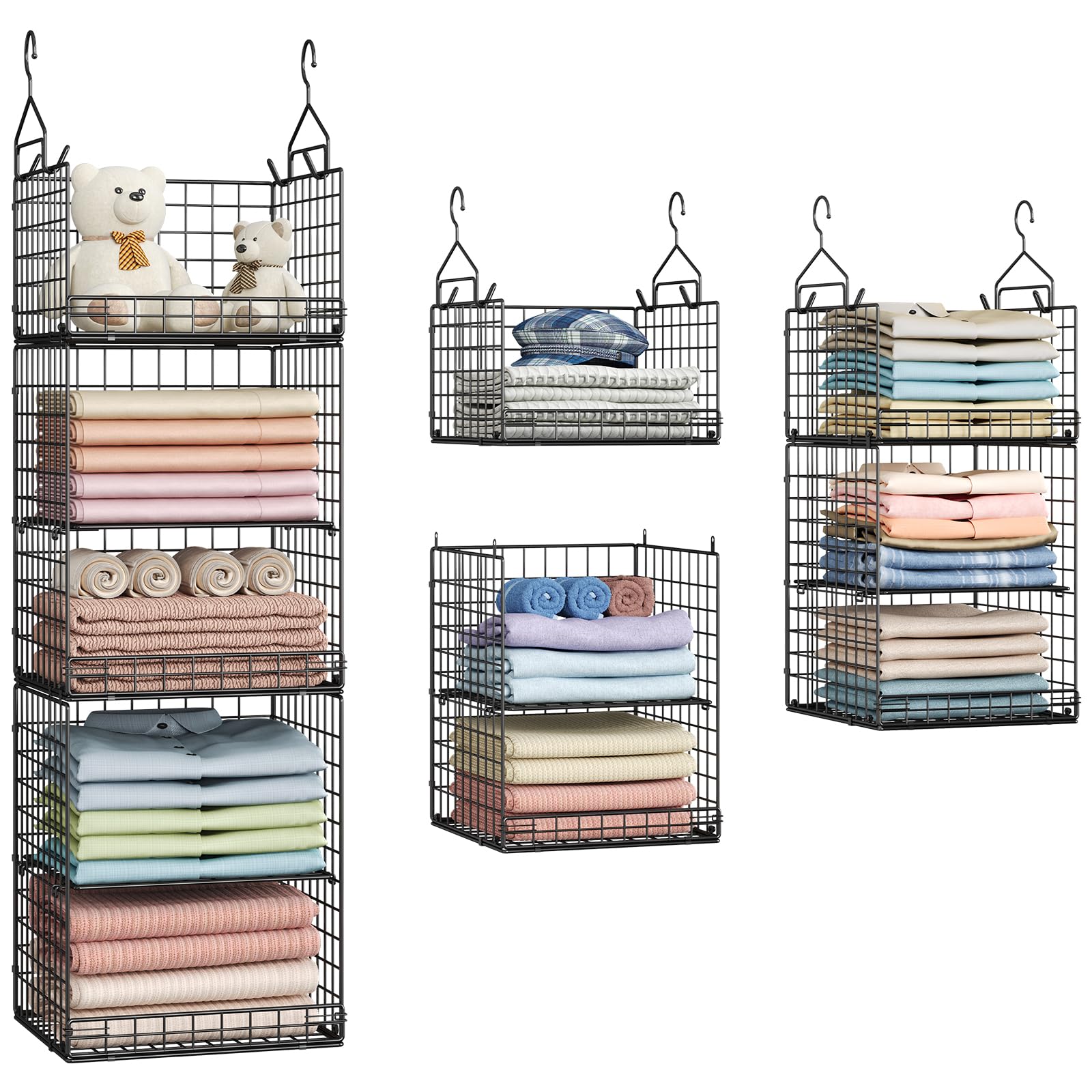 Yuyetuyo front view of hanging organizer showing five tiers and neat storage