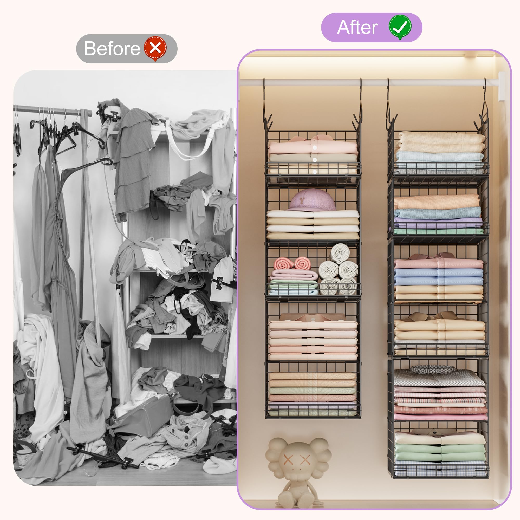 Yuyetuyo in a bedroom closet showing a tidy lifestyle storage solution