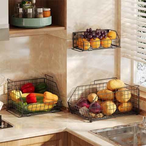 Yuzehuaza stacked baskets on kitchen counter saving space and organizing fruit