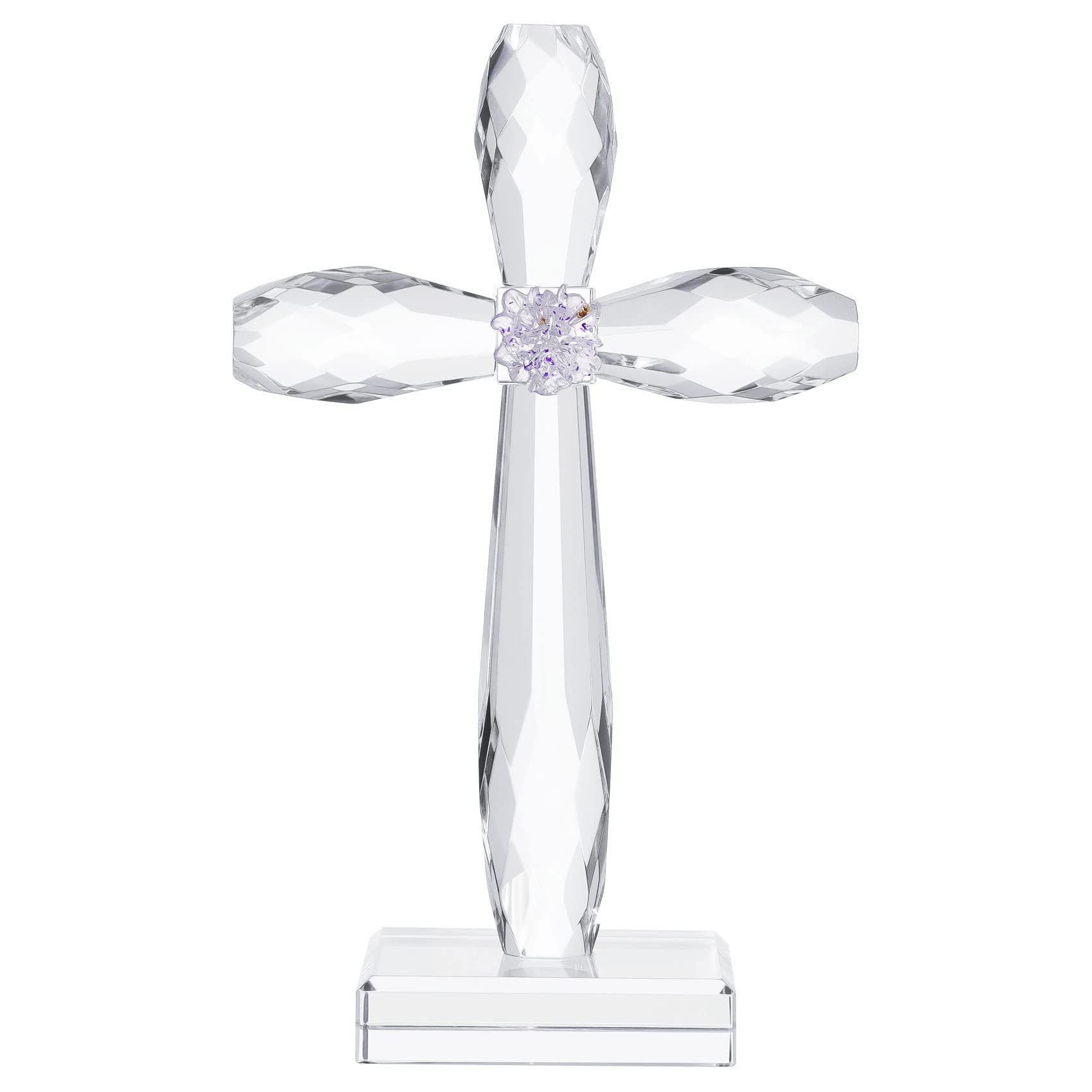 YWHL front view of crystal cross showing clear polished finish and upright stance