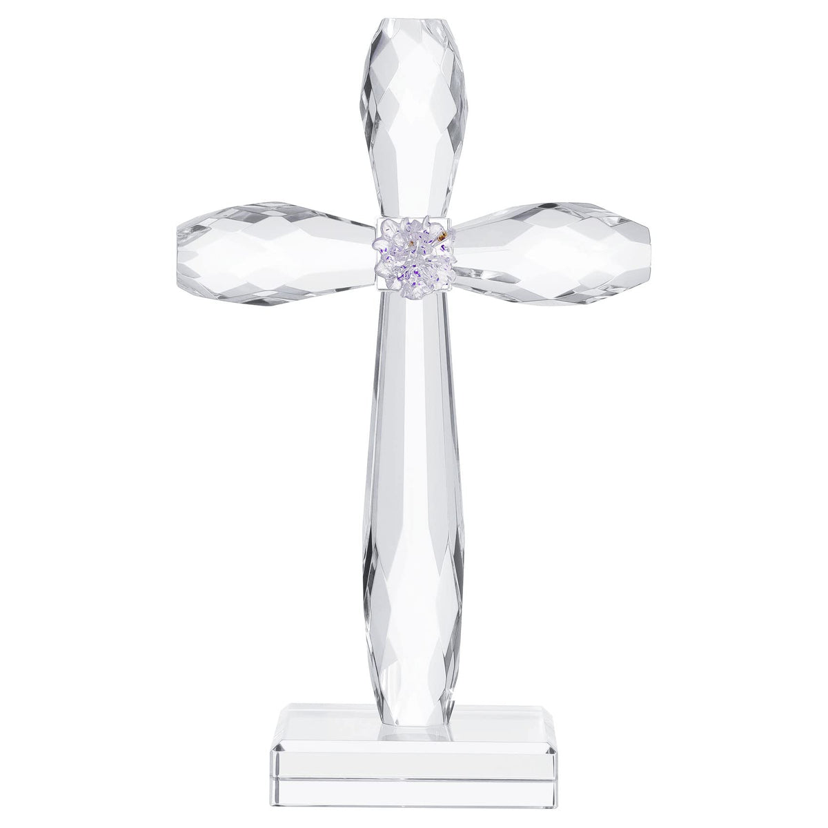 YWHL front view of crystal cross showing clear polished finish and upright stance