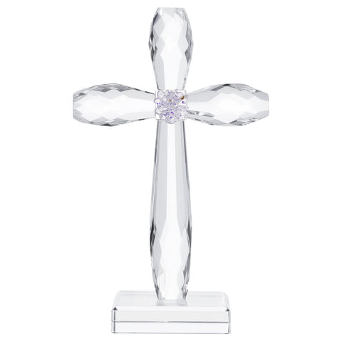 YWHL front view of crystal cross showing clear polished finish and upright stance
