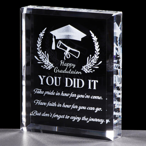 YWHL crystal front view showing engraved message and elegant shine