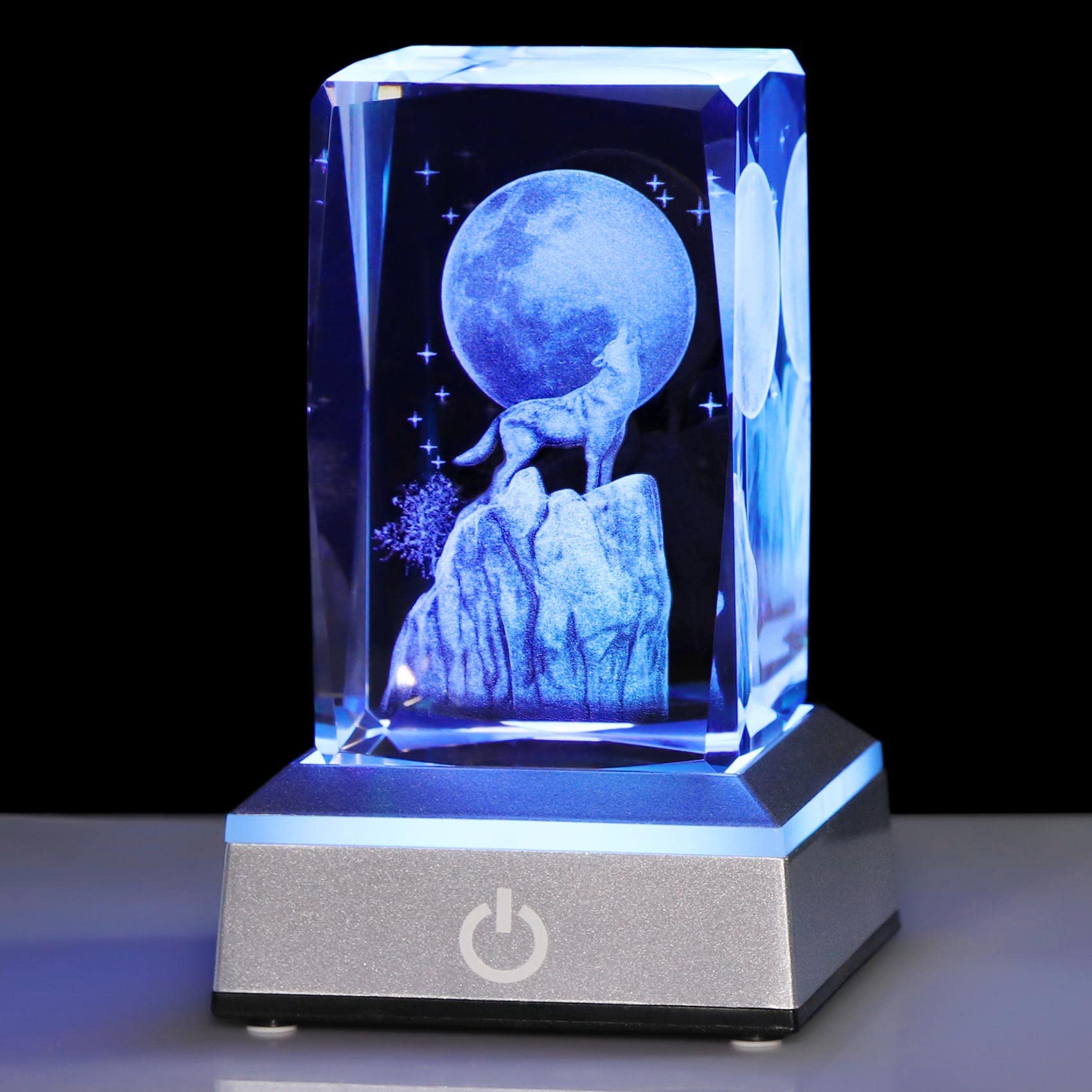 YWHL crystal wolf front view showing clear engraving and elegant display