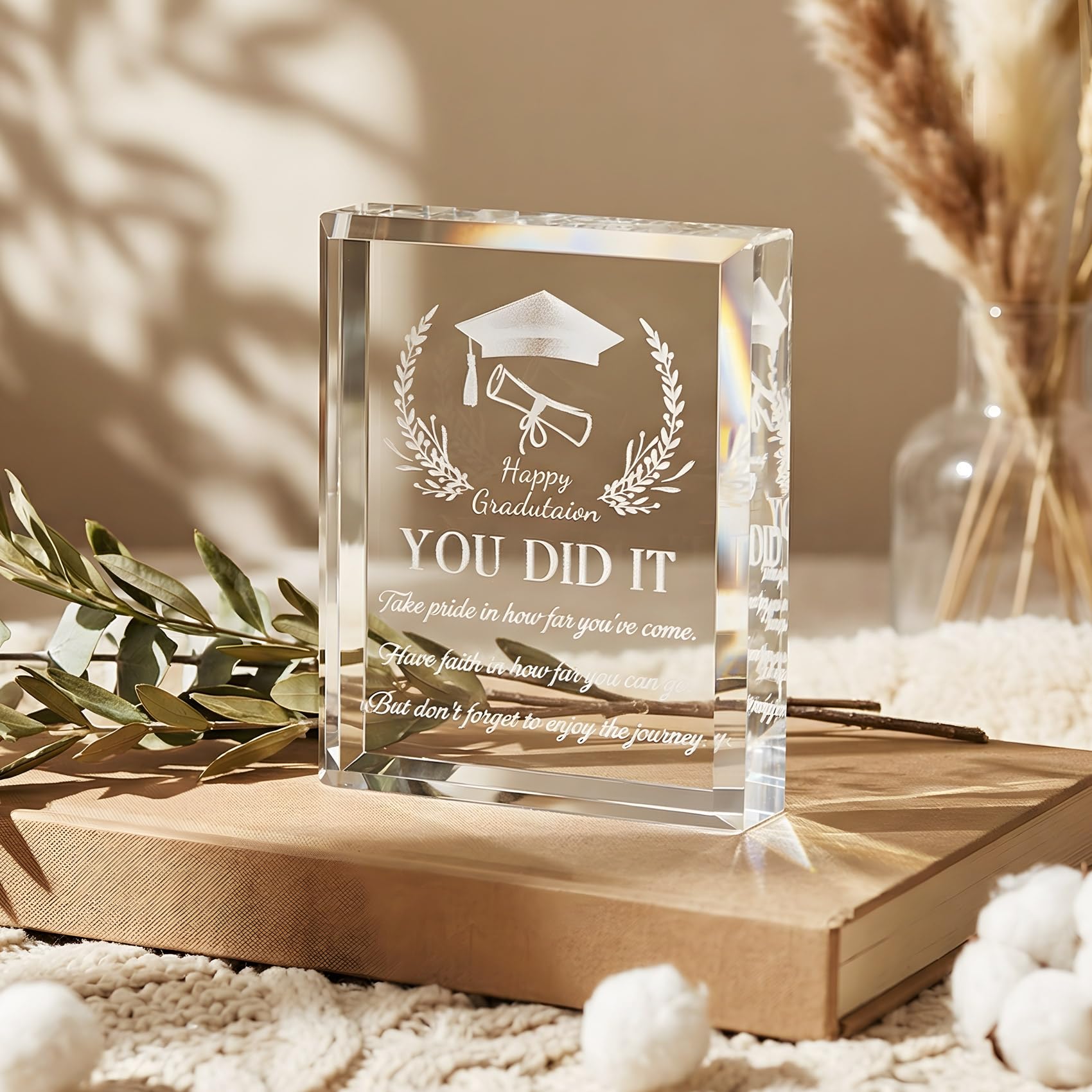 YWHL crystal nestled in gift box for safe presentation and surprise