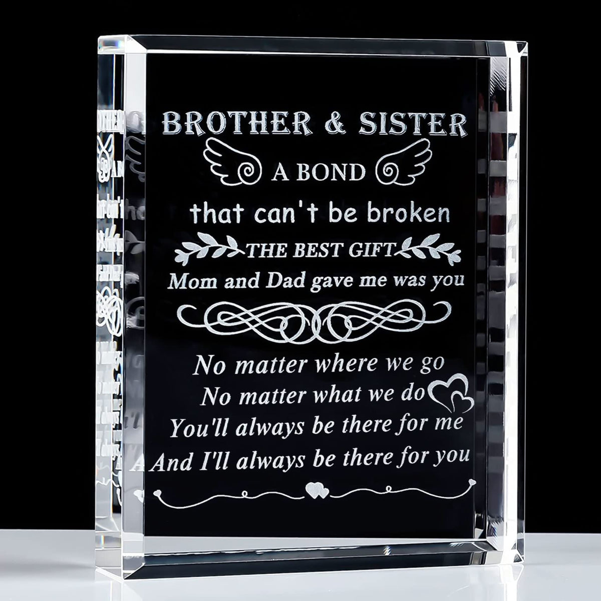 YWHL crystal keepsake front view showing engraved message and display benefit